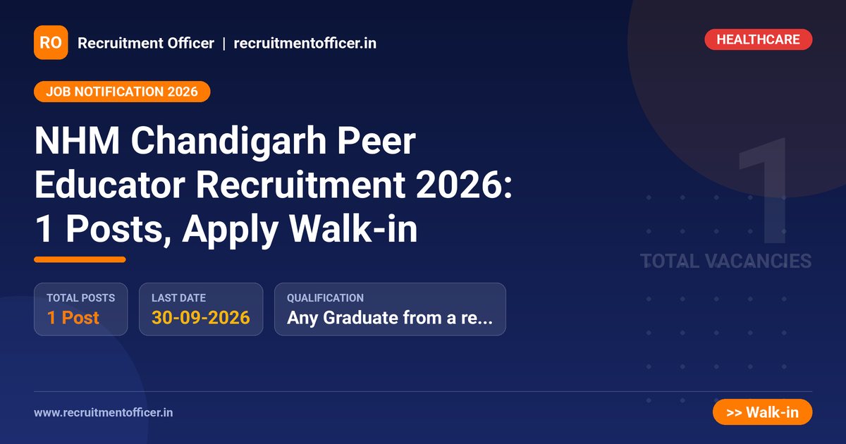 NHM Chandigarh Peer Educator Recruitment 2026: 1 Posts, Apply Walk-in 1 NHM Chandigarh Peer Educator Recruitment 2026: 1 Posts, Apply Walk-in - NRAI nrai.in