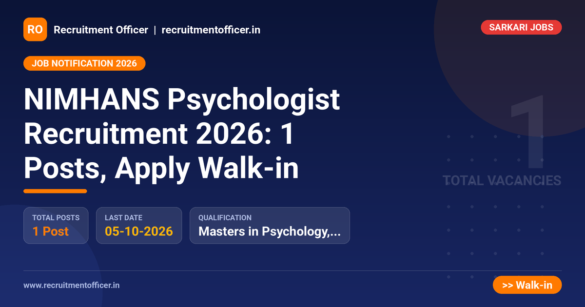 NIMHANS Psychologist Recruitment 2026: 1 Posts, Apply Walk-in - NRAI nrai.in