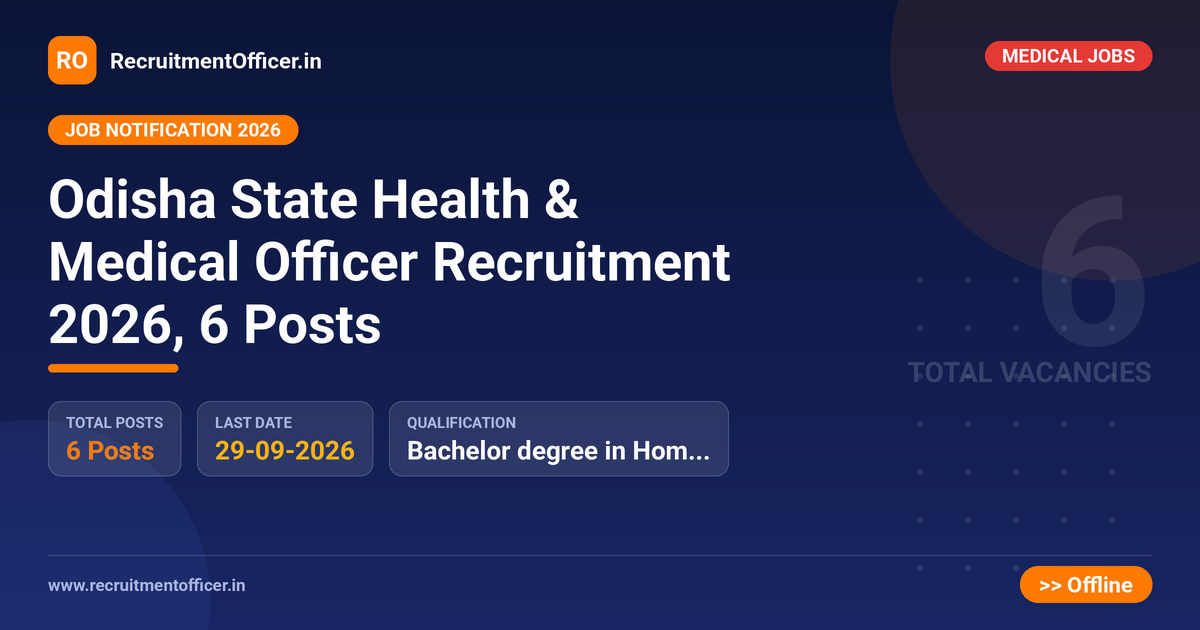 Odisha State Health & Medical Officer Recruitment 2026, 6 Posts 1 Odisha State Health & Medical Officer Recruitment 2026, 6 Posts - RecruitmentOfficer.in