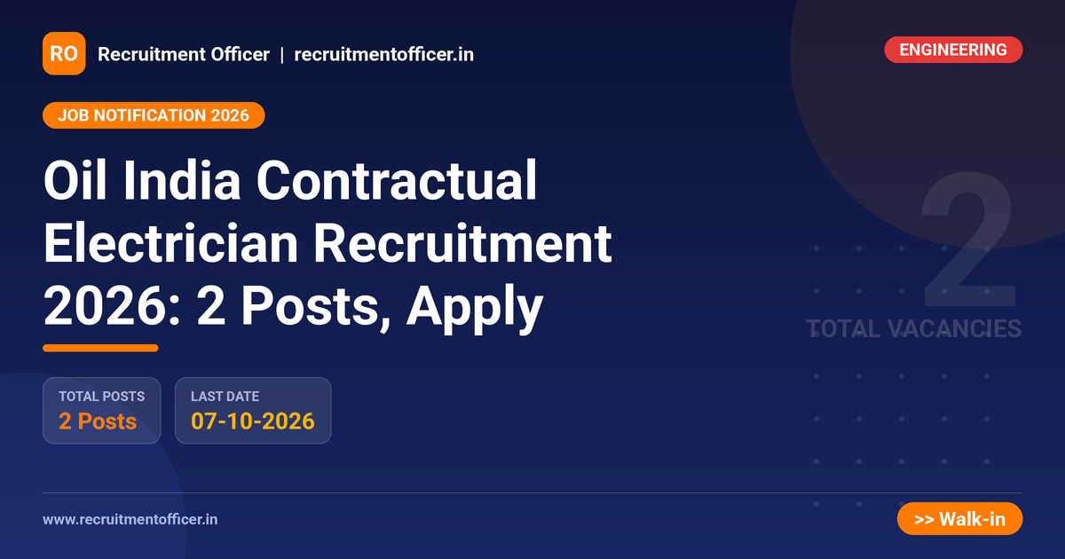 Oil India Contractual Electrician Recruitment 2026: 2 Posts, Apply 1 Oil India Contractual Electrician Recruitment 2026: 2 Posts, Apply - NRAI nrai.in