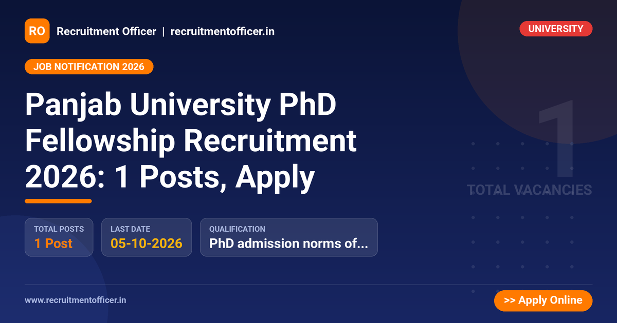 Panjab University PhD Fellowship Recruitment 2026: 1 Posts, Apply 1 Panjab University PhD Fellowship Recruitment 2026: 1 Posts, Apply - NRAI nrai.in