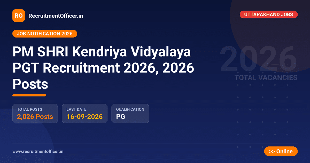 PM SHRI Kendriya Vidyalaya PGT Recruitment 2026, 2026 Posts - RecruitmentOfficer.in