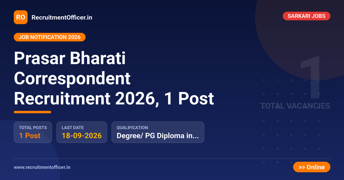 Prasar Bharati Correspondent Recruitment 2026, 1 Post - RecruitmentOfficer.in