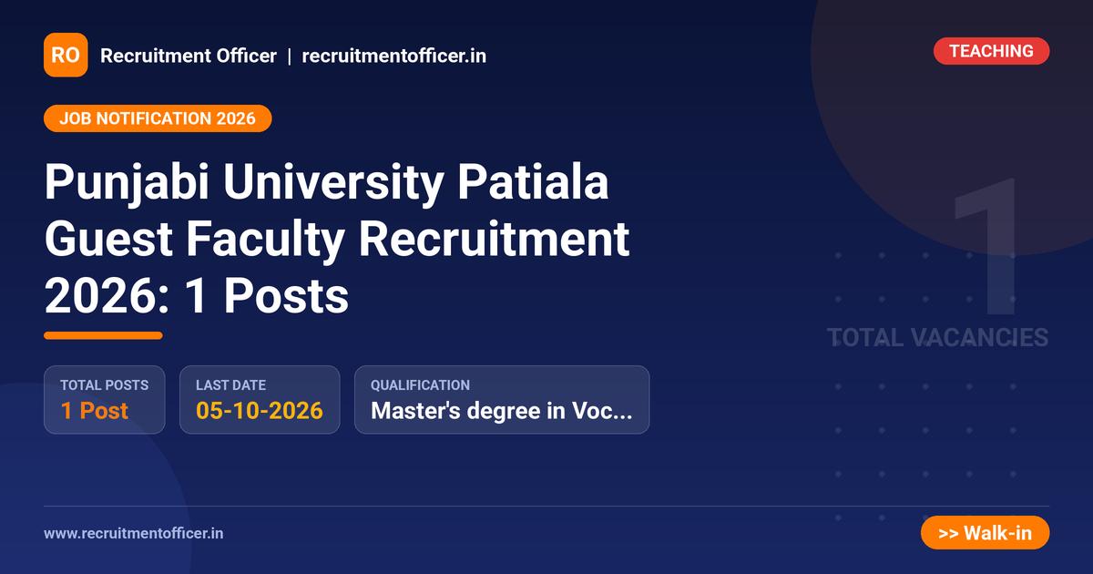 Punjabi University Patiala Guest Faculty Recruitment 2026: 1 Posts - NRAI nrai.in
