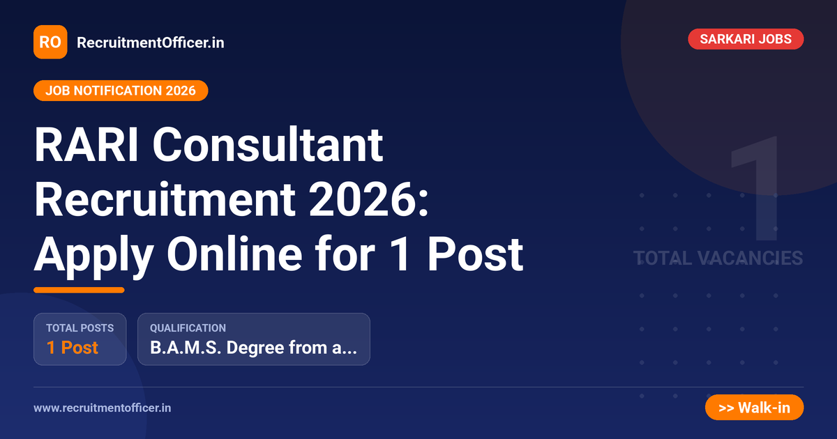 RARI Consultant Recruitment 2026: Apply Online for 1 Post - RecruitmentOfficer.in