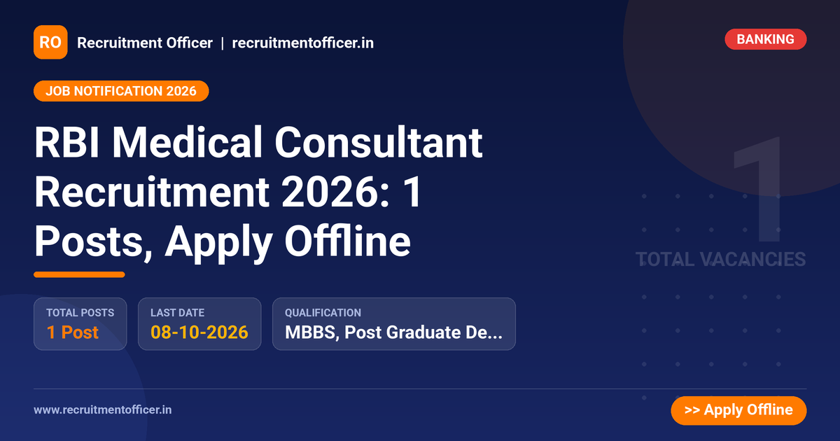RBI Medical Consultant Recruitment 2026: 1 Posts, Apply Offline 1 RBI Medical Consultant Recruitment 2026: 1 Posts, Apply Offline - NRAI nrai.in