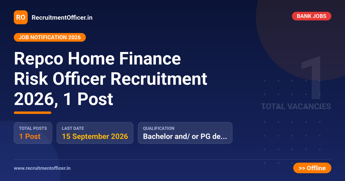 Repco Home Finance Risk Officer Recruitment 2026, 1 Post - RecruitmentOfficer.in