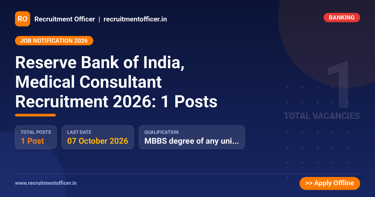 Reserve Bank of India, Medical Consultant Recruitment 2026: 1 Posts - NRAI nrai.in