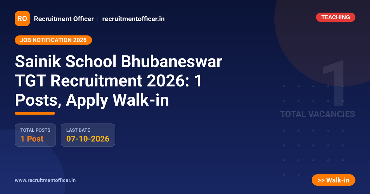 Sainik School Bhubaneswar TGT Recruitment 2026: 1 Posts, Apply Walk-in 1 Sainik School Bhubaneswar TGT Recruitment 2026: 1 Posts, Apply Walk-in - NRAI nrai.in