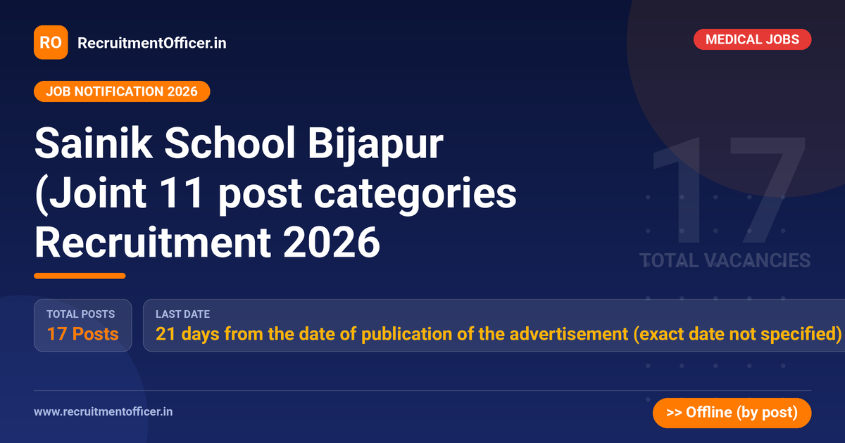 Sainik School Bijapur (Joint 11 post categories Recruitment 2026 1 Sainik School Bijapur (Joint 11 post categories Recruitment 2026 - RecruitmentOfficer.in