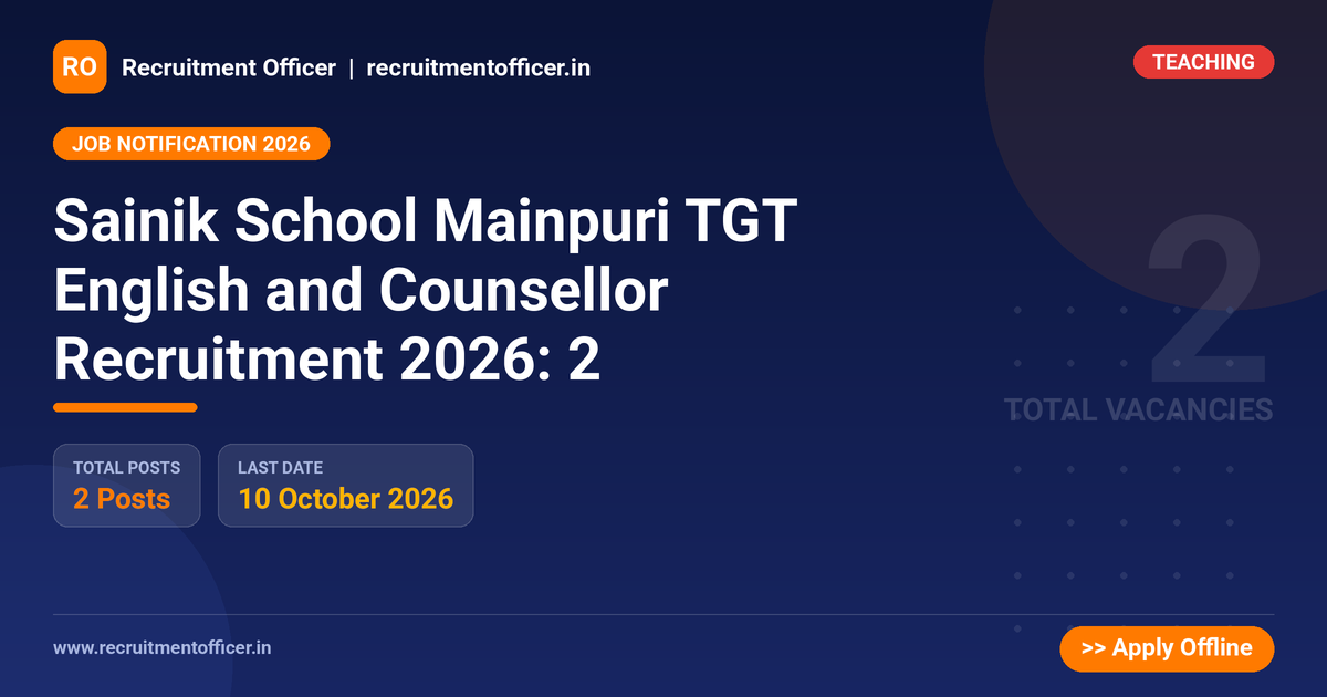 Sainik School Mainpuri TGT English and Counsellor Recruitment 2026: 2 1 Sainik School Mainpuri TGT English and Counsellor Recruitment 2026: 2 - NRAI nrai.in