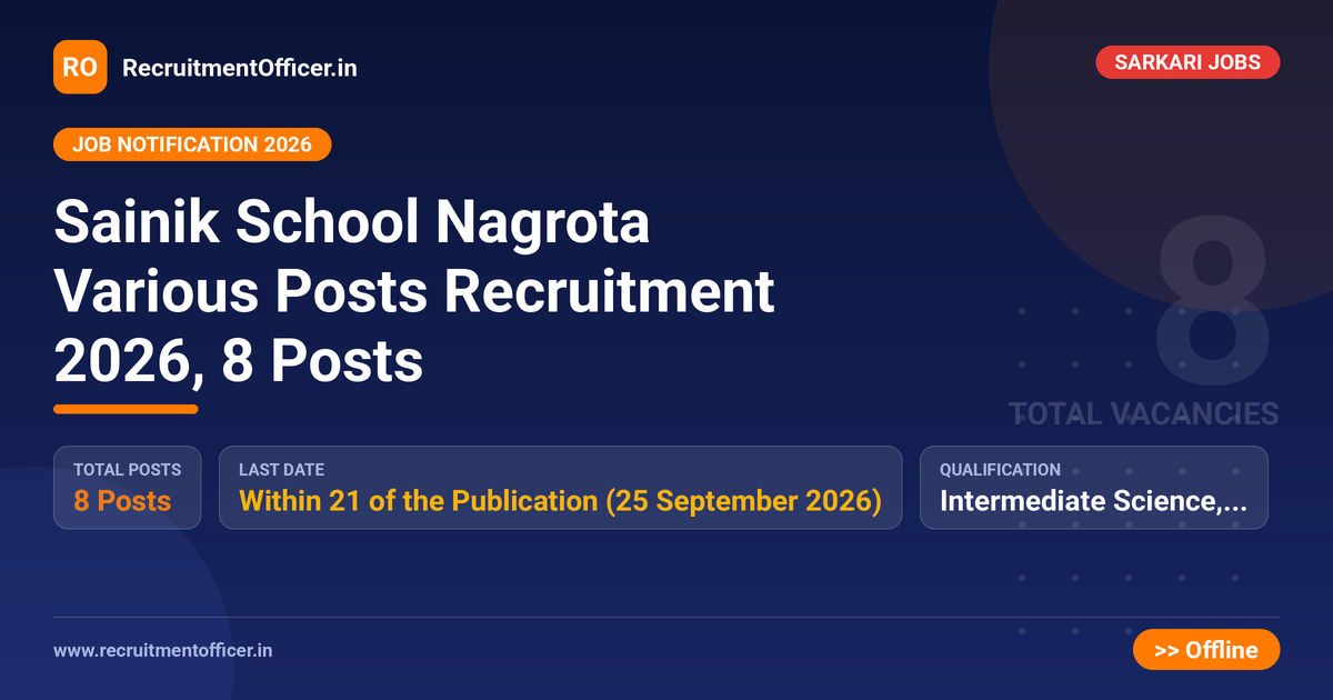 Sainik School Nagrota Various Posts Recruitment 2026, 8 Posts 1 Sainik School Nagrota Various Posts Recruitment 2026, 8 Posts - RecruitmentOfficer.in