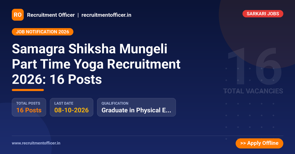 Samagra Shiksha Mungeli Part Time Yoga Recruitment 2026: 16 Posts 1 Samagra Shiksha Mungeli Part Time Yoga Recruitment 2026: 16 Posts - NRAI nrai.in
