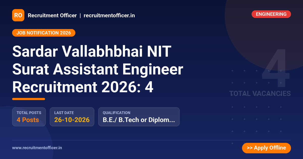 Sardar Vallabhbhai NIT Surat Assistant Engineer Recruitment 2026: 4 1 Sardar Vallabhbhai NIT Surat Assistant Engineer Recruitment 2026: 4 - NRAI nrai.in