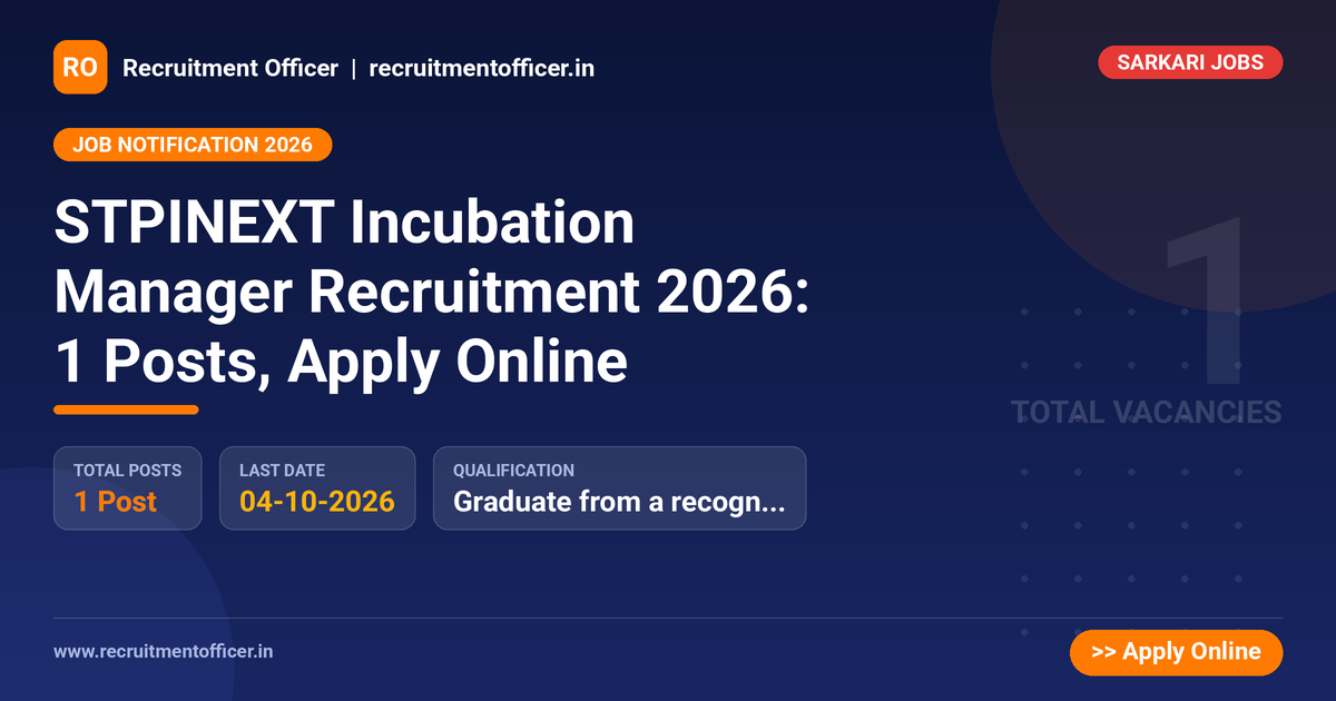 STPINEXT Incubation Manager Recruitment 2026: 1 Posts, Apply Online 1 STPINEXT Incubation Manager Recruitment 2026: 1 Posts, Apply Online - NRAI nrai.in