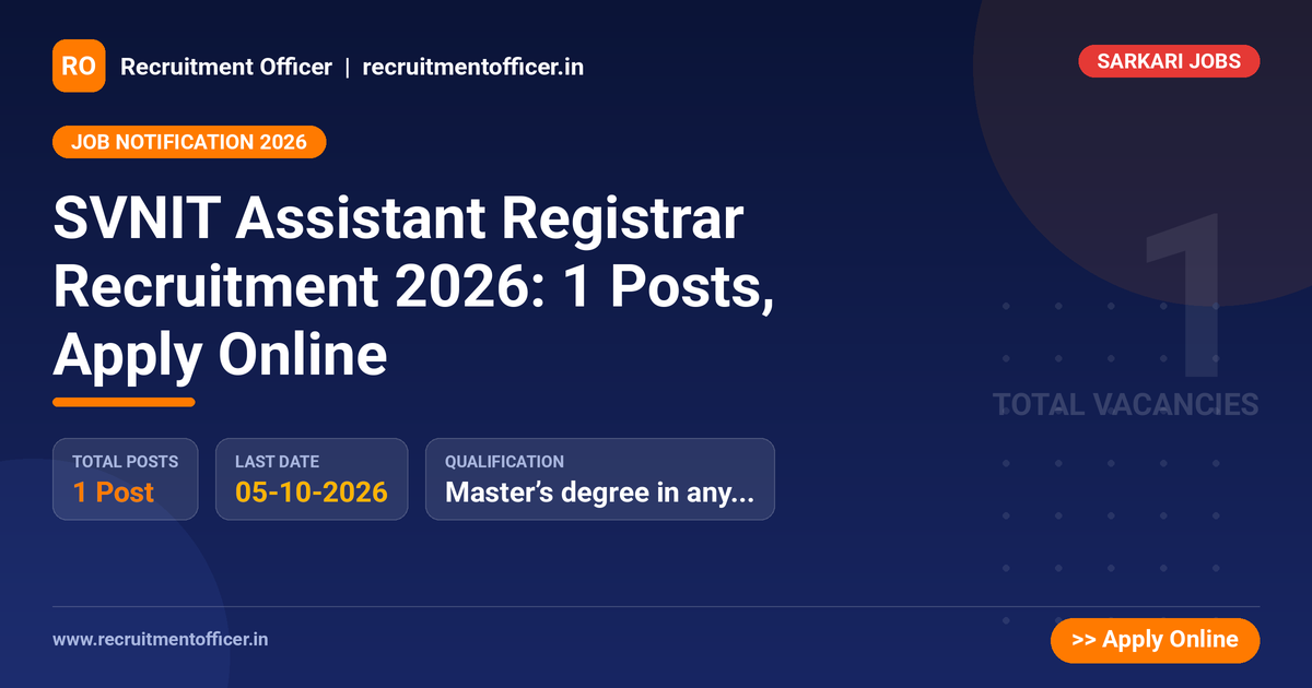 SVNIT Assistant Registrar Recruitment 2026: 1 Posts, Apply Online 1 SVNIT Assistant Registrar Recruitment 2026: 1 Posts, Apply Online - NRAI nrai.in
