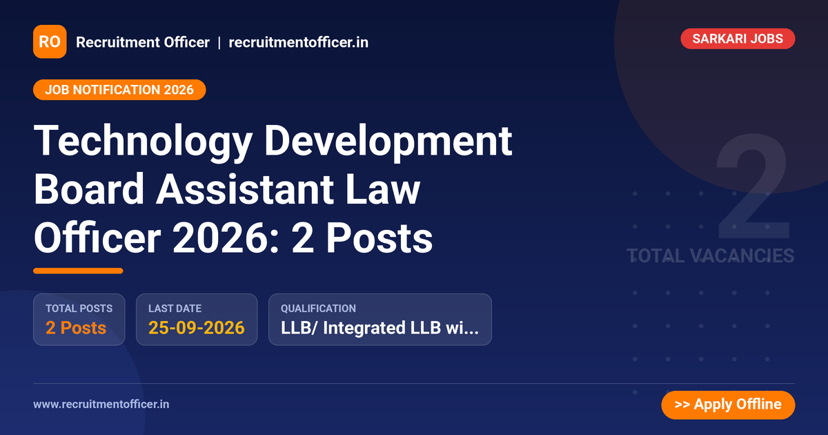 Technology Development Board Assistant Law Officer 2026: 2 Posts - NRAI nrai.in