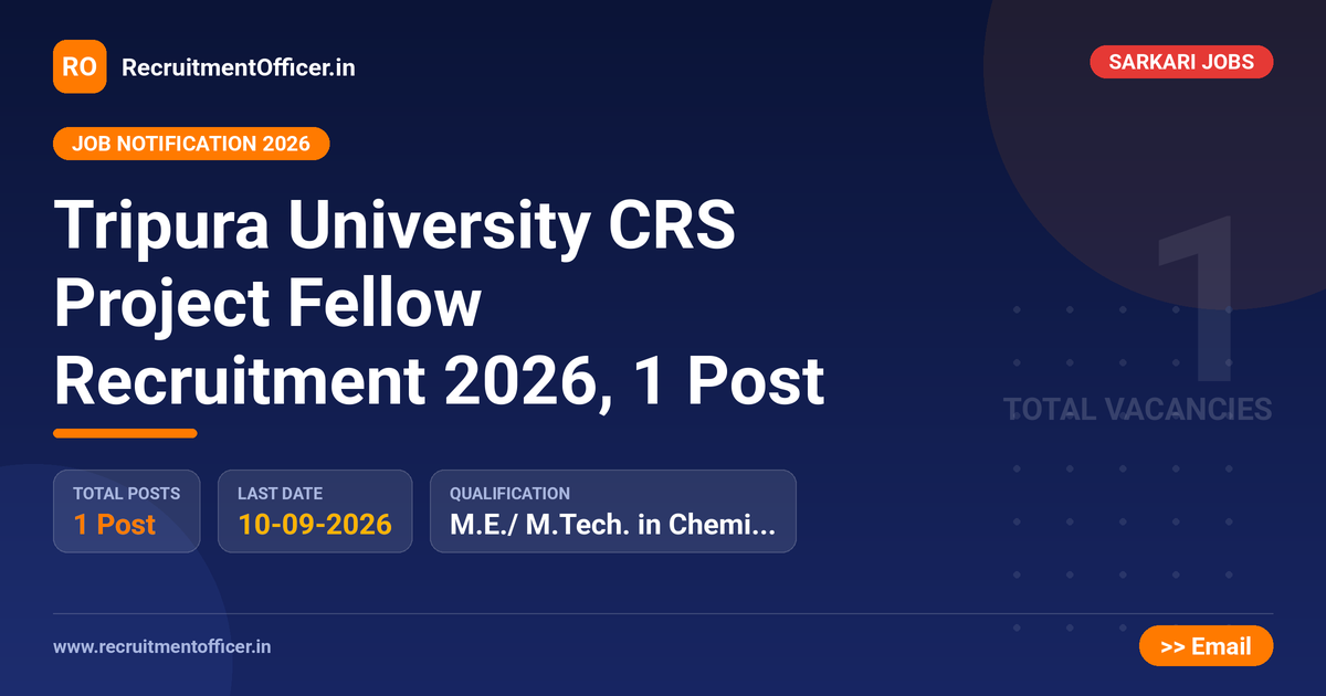 Tripura University CRS Project Fellow Recruitment 2026, 1 Post - RecruitmentOfficer.in