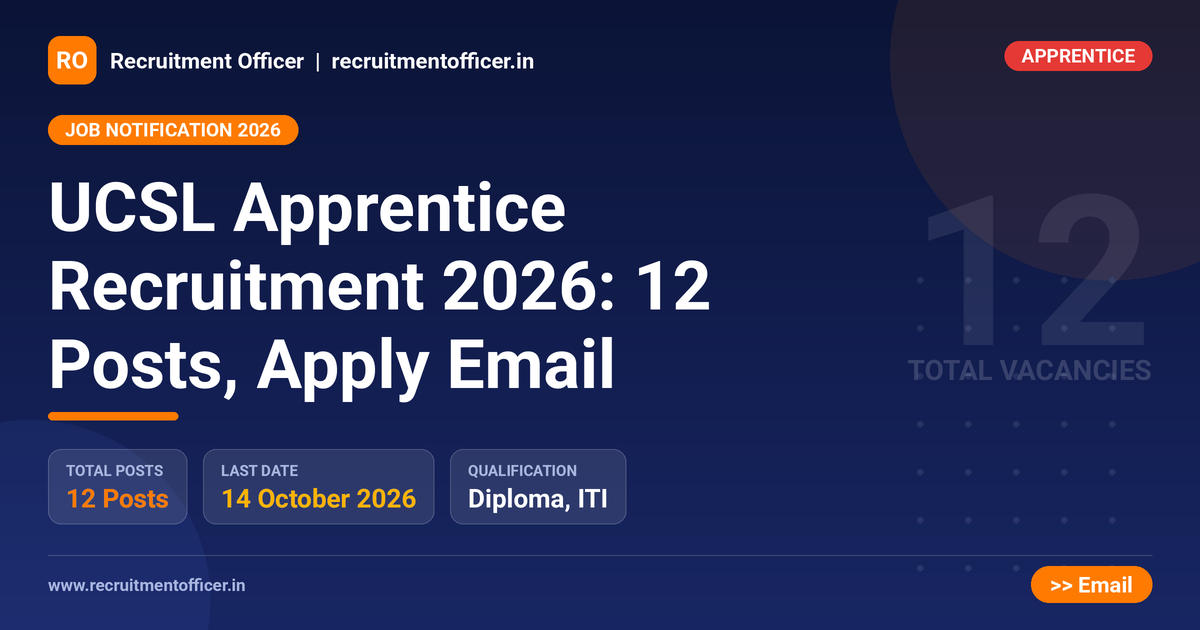 UCSL Apprentice Recruitment 2026: 12 Posts, Apply Email - NRAI nrai.in