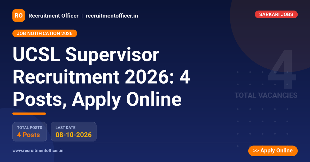 UCSL Supervisor Recruitment 2026: 4 Posts, Apply Online - NRAI nrai.in