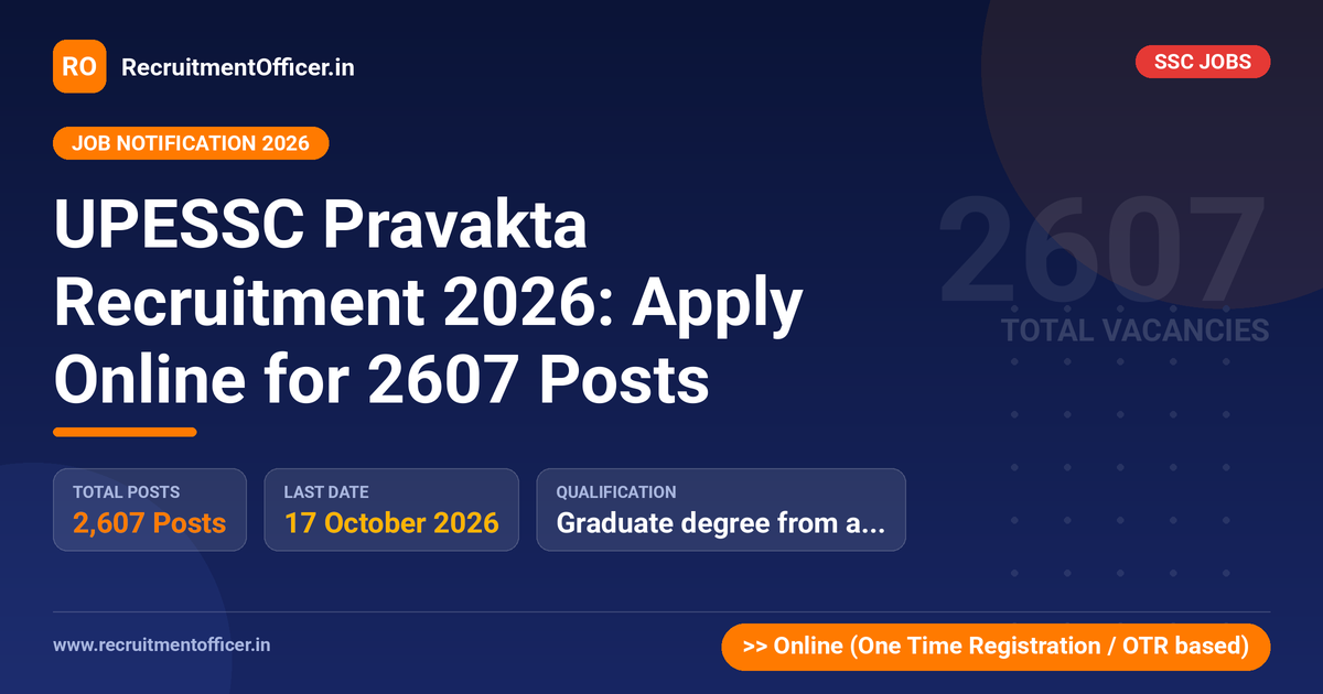 UPESSC Pravakta Recruitment 2026: Apply Online for 2607 Posts 1 UPESSC Pravakta Recruitment 2026: Apply Online for 2607 Posts - RecruitmentOfficer.in