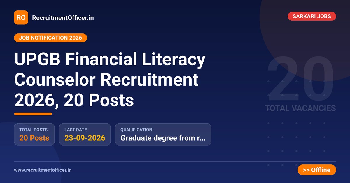 UPGB Financial Literacy Counselor Recruitment 2026, 20 Posts 1 UPGB Financial Literacy Counselor Recruitment 2026, 20 Posts - RecruitmentOfficer.in