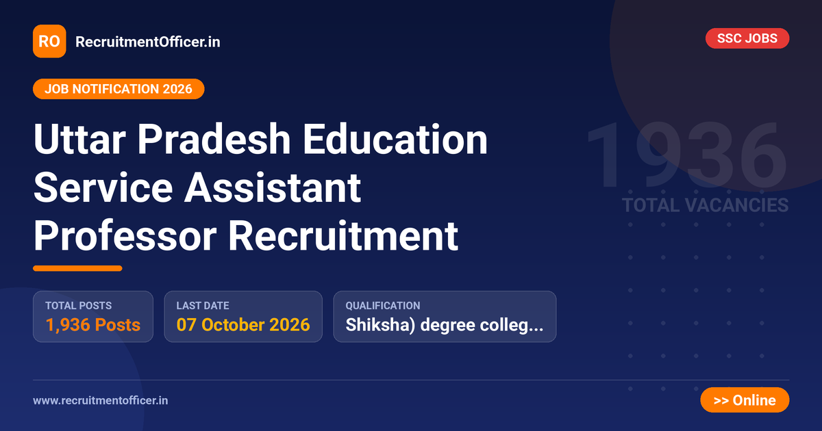 Uttar Pradesh Education Service Assistant Professor Recruitment - RecruitmentOfficer.in
