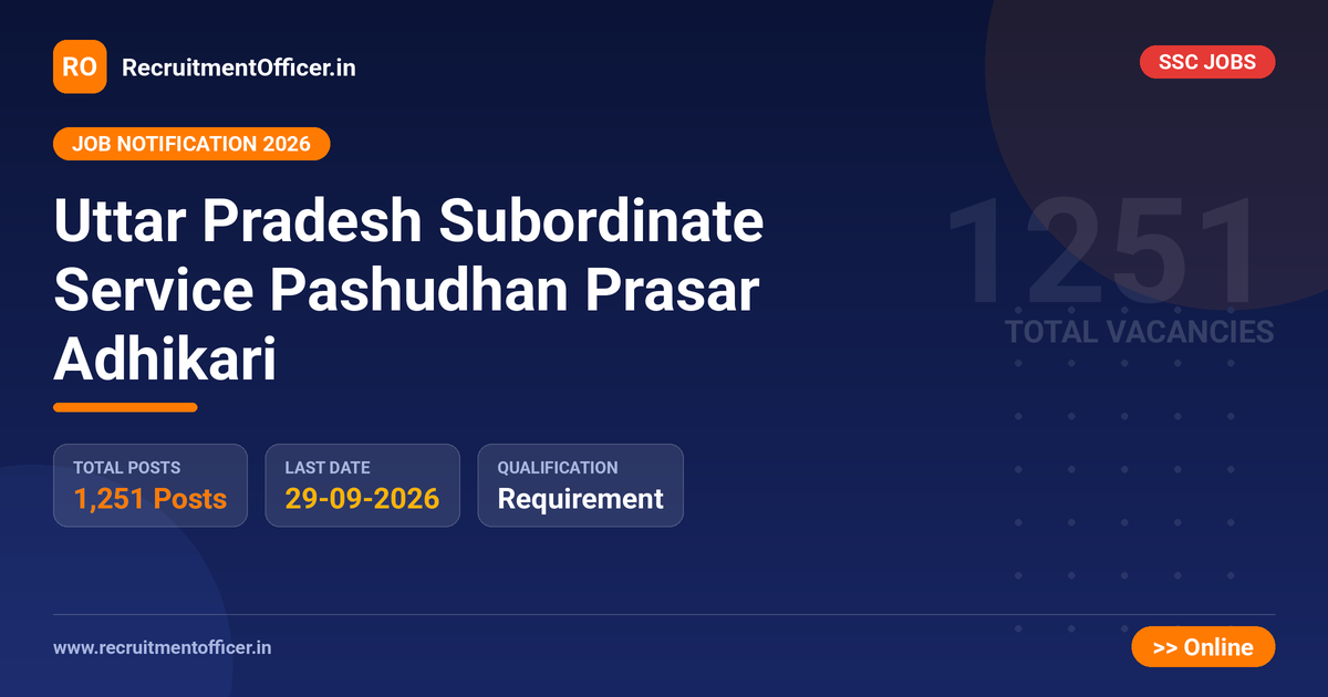 Uttar Pradesh Subordinate Service Pashudhan Prasar Adhikari - RecruitmentOfficer.in