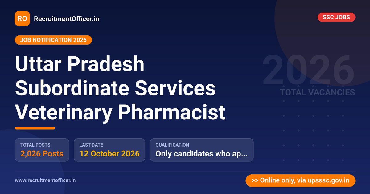 Uttar Pradesh Subordinate Services Veterinary Pharmacist - RecruitmentOfficer.in