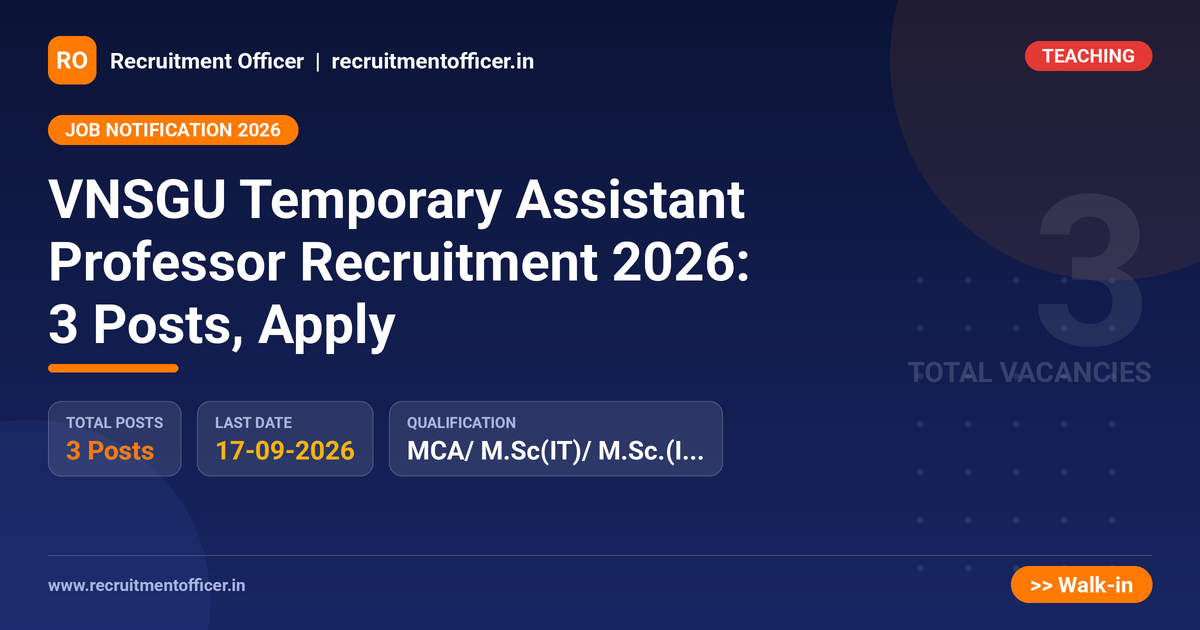 VNSGU Temporary Assistant Professor Recruitment 2026: 3 Posts, Apply 1 VNSGU Temporary Assistant Professor Recruitment 2026: 3 Posts, Apply - NRAI nrai.in