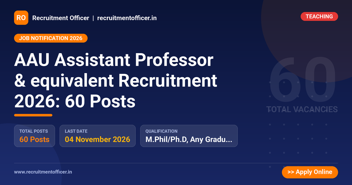 AAU Assistant Professor & equivalent Recruitment 2026: 60 Posts - NRAI nrai.in