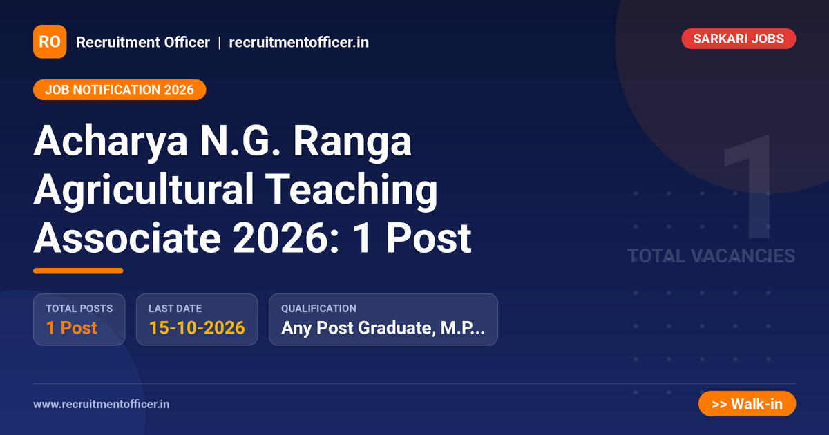 Acharya N.G. Ranga Agricultural Teaching Associate 2026: 1 Post - NRAI nrai.in