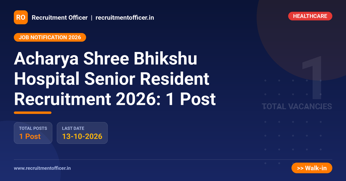 Acharya Shree Bhikshu Hospital Senior Resident Recruitment 2026: 1 Post - NRAI nrai.in
