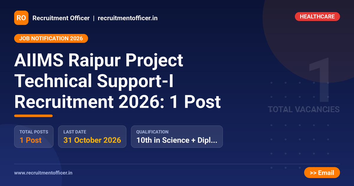 AIIMS Raipur Project Technical Support-I Recruitment 2026: 1 Post 1 AIIMS Raipur Project Technical Support-I Recruitment 2026: 1 Post - NRAI nrai.in