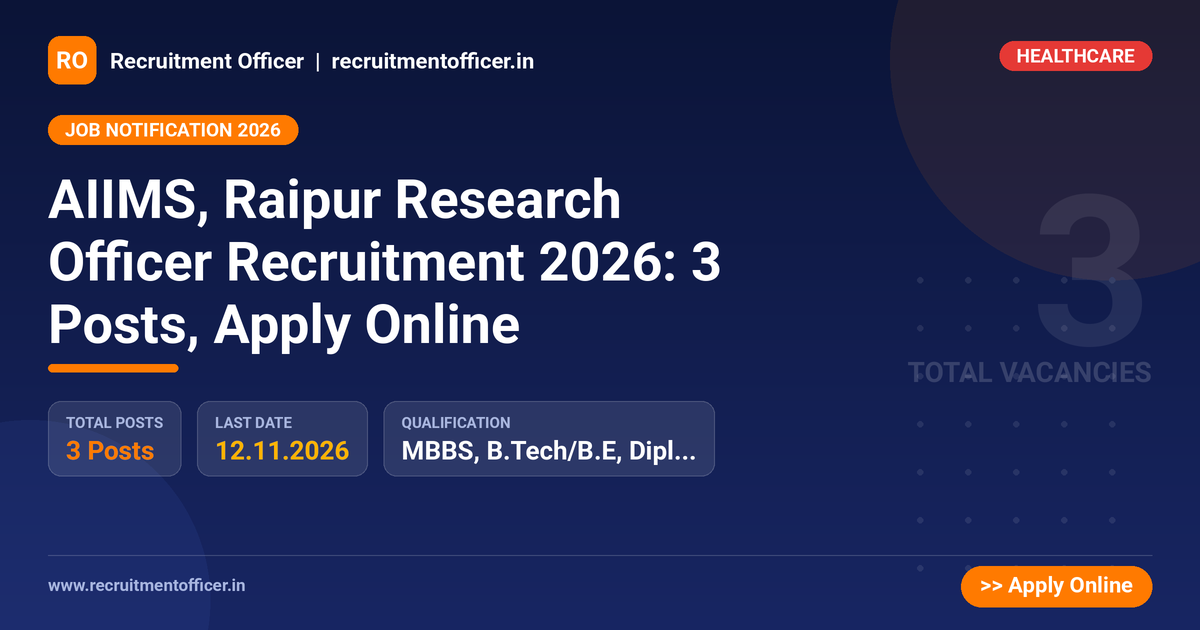 AIIMS, Raipur Research Officer Recruitment 2026: 3 Posts, Apply Online - Recruitment Officer