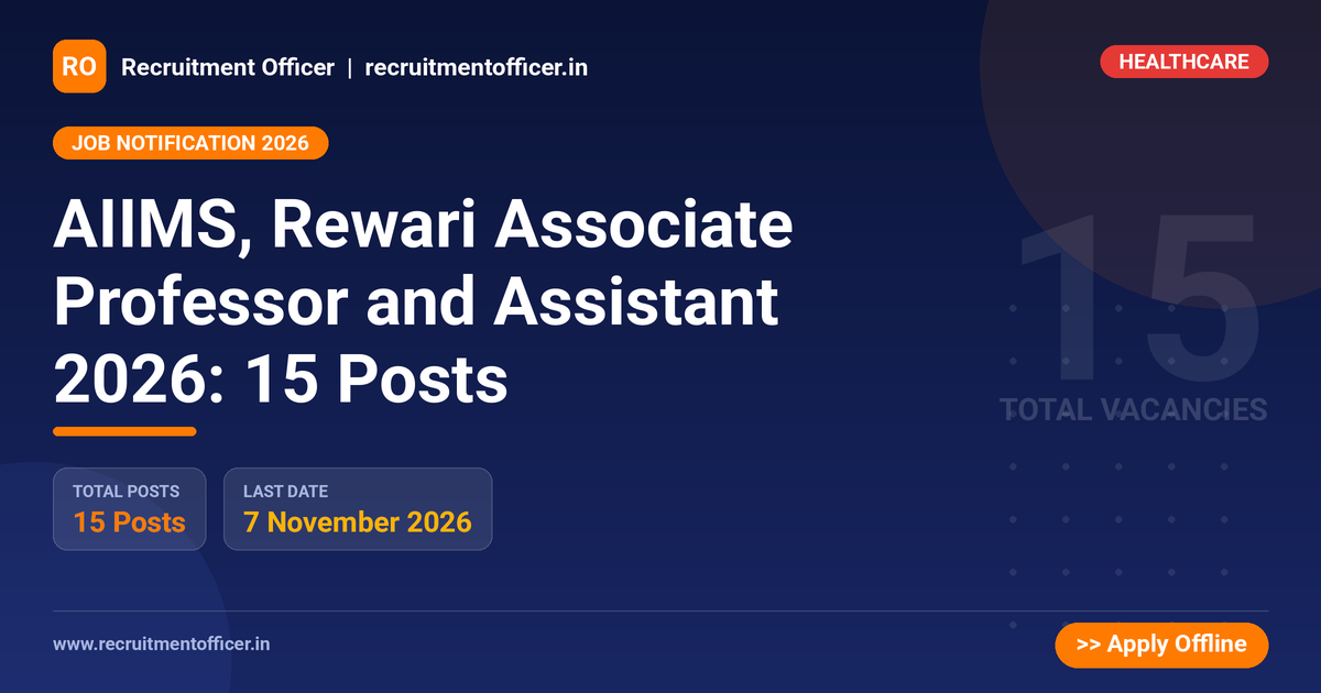 AIIMS, Rewari Associate Professor and Assistant 2026: 15 Posts - NRAI nrai.in
