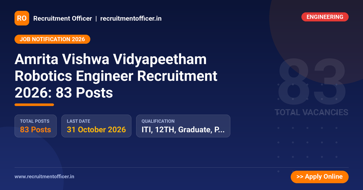 Amrita Vishwa Vidyapeetham Robotics Engineer Recruitment 2026: 83 Posts 1 Amrita Vishwa Vidyapeetham Robotics Engineer Recruitment 2026: 83 Posts - NRAI nrai.in
