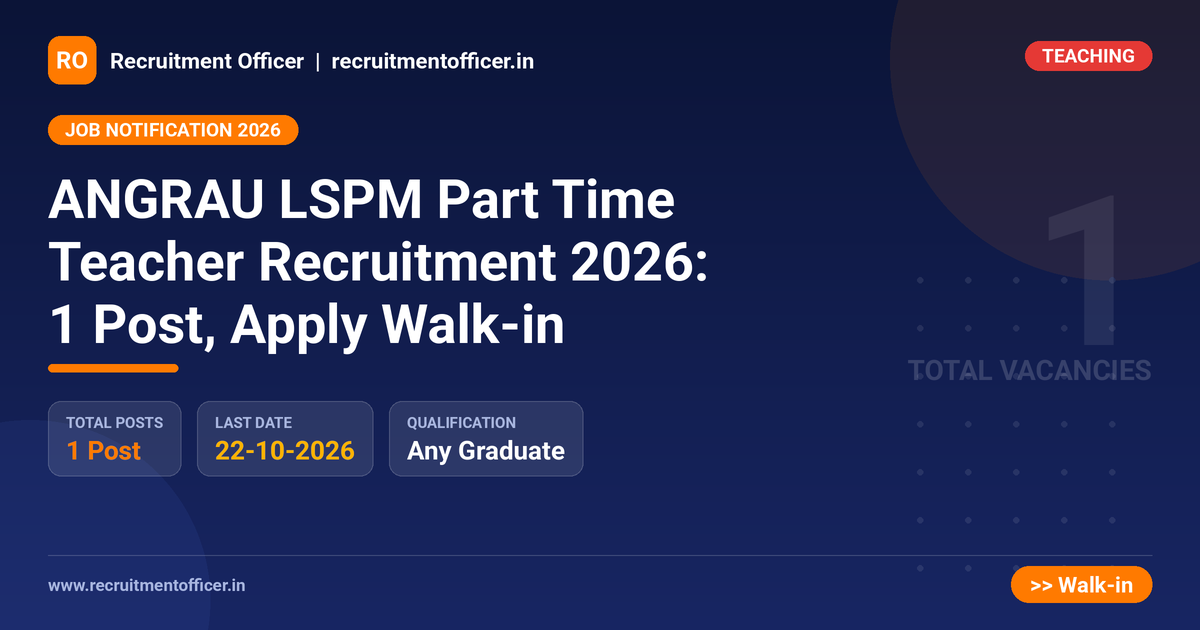 ANGRAU LSPM Part Time Teacher Recruitment 2026: 1 Post, Apply Walk-in - NRAI nrai.in
