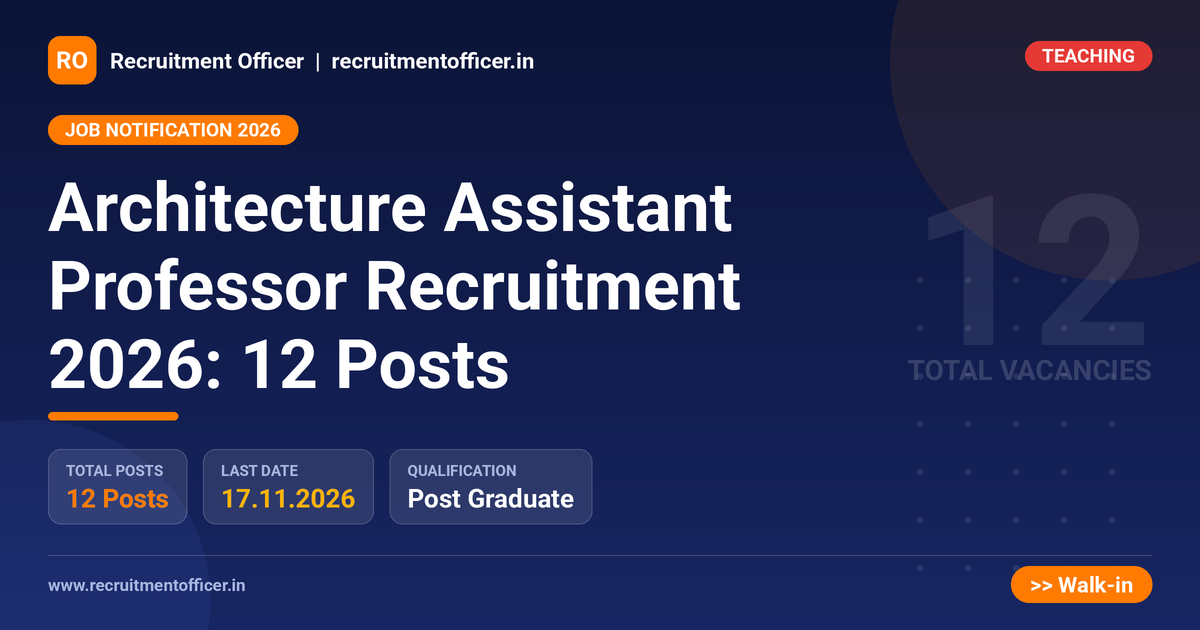 Architecture Assistant Professor Recruitment 2026: 12 Posts 1 Architecture Assistant Professor Recruitment 2026: 12 Posts - Recruitment Officer