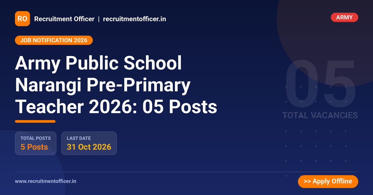 Army Public School Narangi Pre-Primary Teacher 2026: 05 Posts - NRAI nrai.in