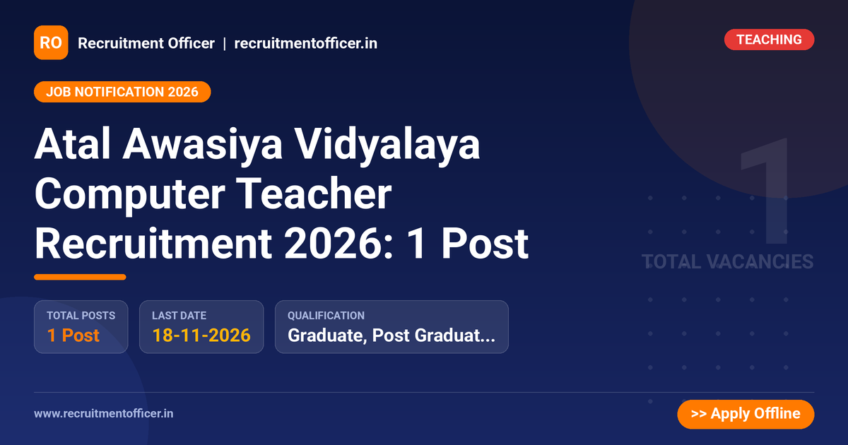 Atal Awasiya Vidyalaya Computer Teacher Recruitment 2026: 1 Post 1 Atal Awasiya Vidyalaya Computer Teacher Recruitment 2026: 1 Post - Recruitment Officer