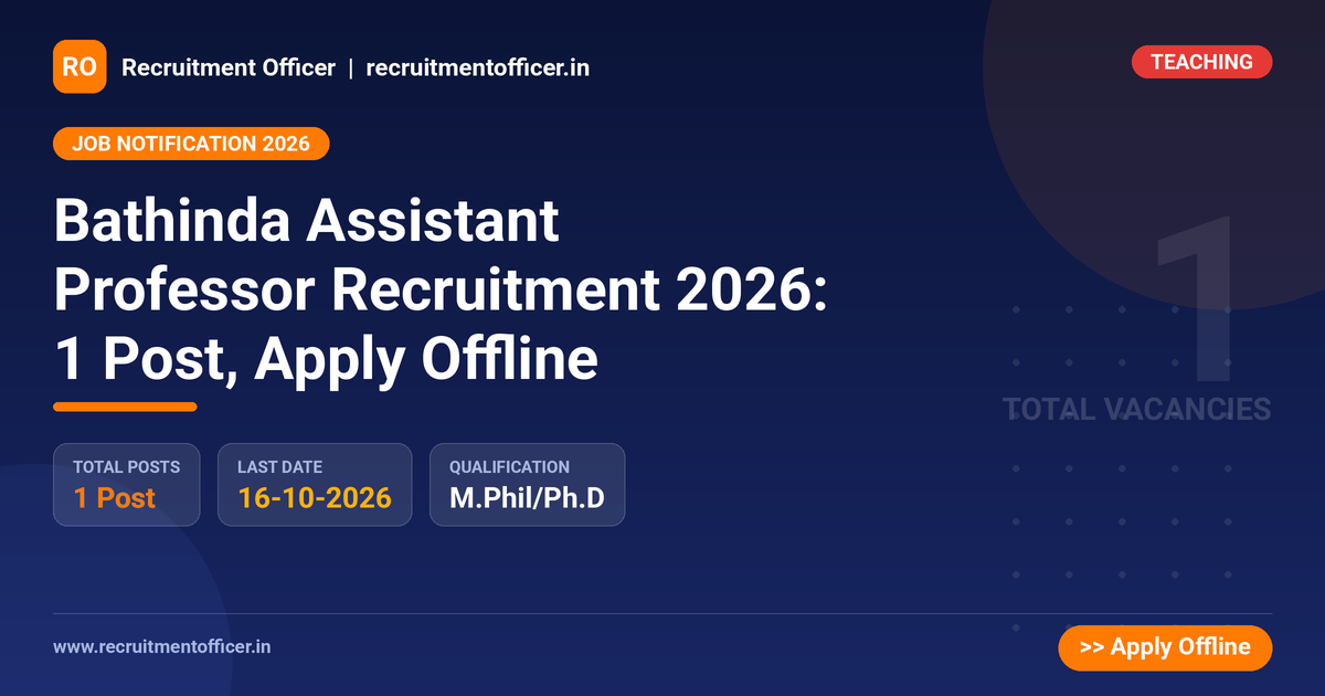 Bathinda Assistant Professor Recruitment 2026: 1 Post, Apply Offline - NRAI nrai.in