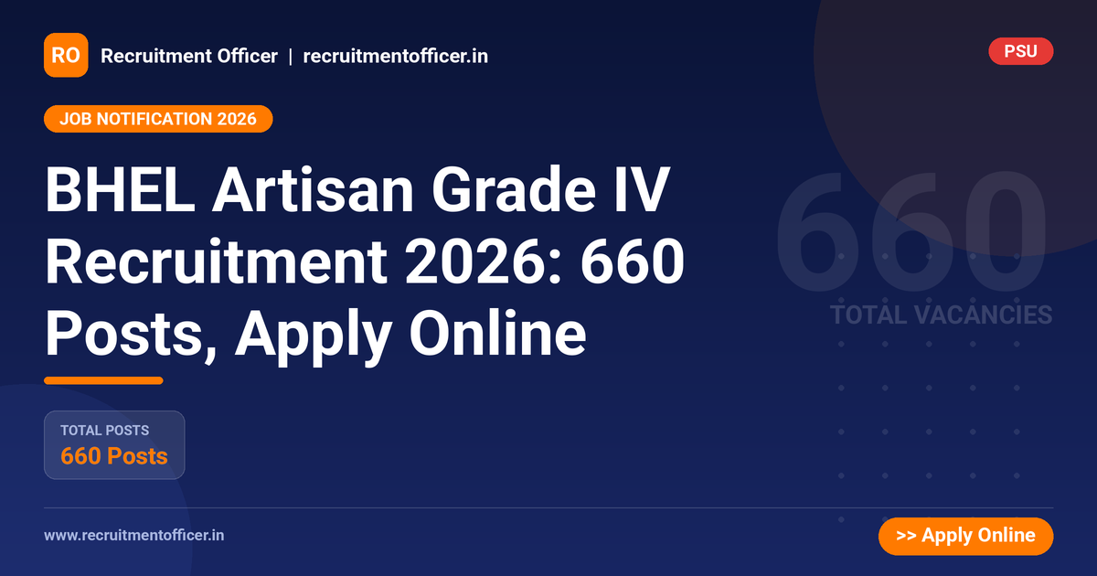 BHEL Artisan Grade IV Recruitment 2026: 660 Posts, Apply Online - NRAI nrai.in