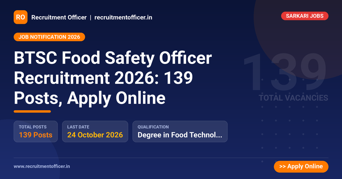 BTSC Food Safety Officer Recruitment 2026: 139 Posts, Apply Online 1 BTSC Food Safety Officer Recruitment 2026: 139 Posts, Apply Online - NRAI nrai.in