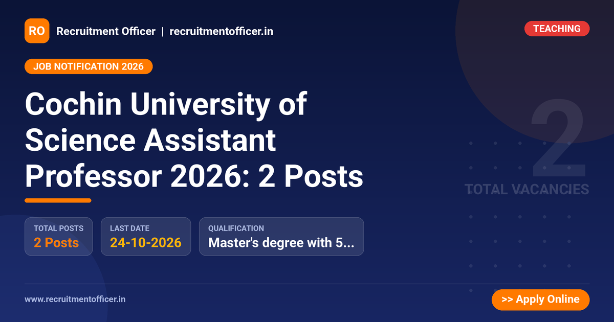 Cochin University of Science Assistant Professor 2026: 2 Posts 1 Cochin University of Science Assistant Professor 2026: 2 Posts - NRAI nrai.in