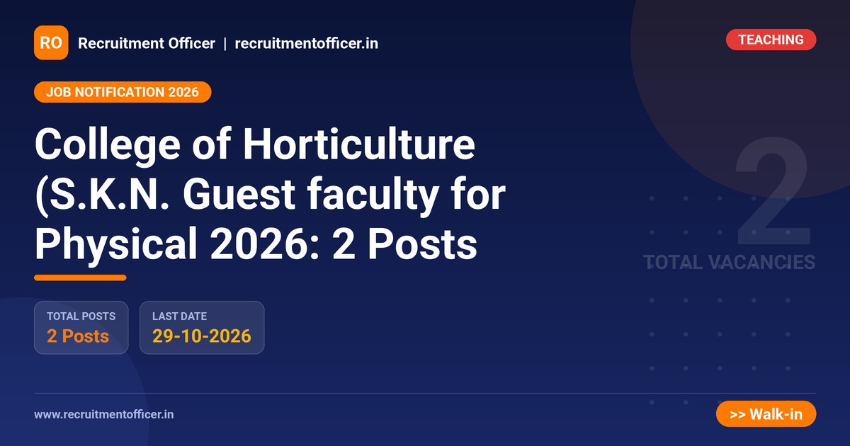 College of Horticulture (S.K.N. Guest faculty for Physical 2026: 2 Posts - NRAI nrai.in