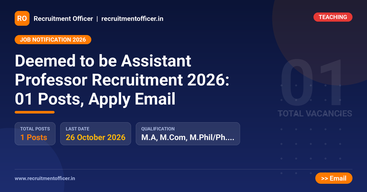 Deemed to be Assistant Professor Recruitment 2026: 01 Posts, Apply Email - NRAI nrai.in
