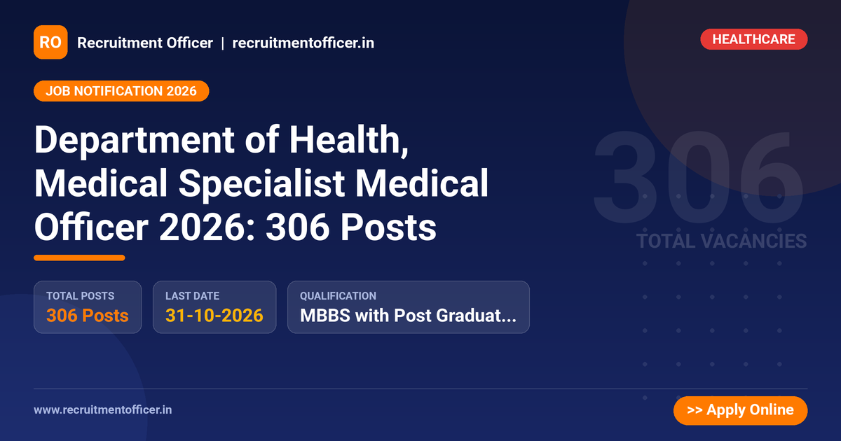 Department of Health, Medical Specialist Medical Officer 2026: 306 Posts - NRAI nrai.in