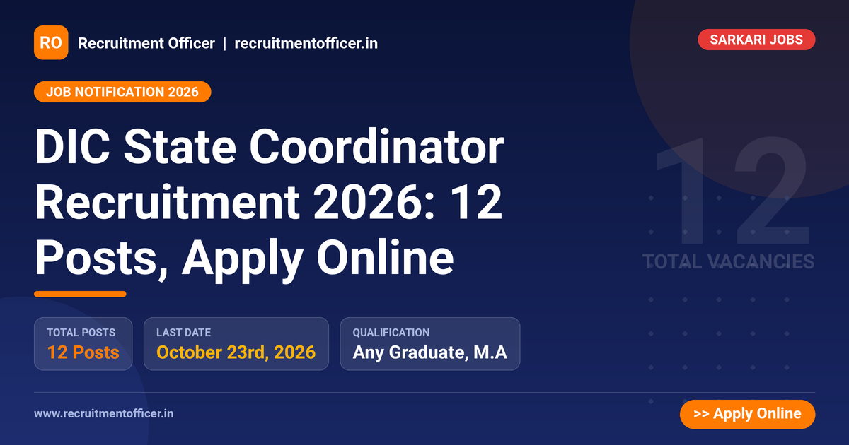 DIC State Coordinator Recruitment 2026: 12 Posts, Apply Online - NRAI nrai.in