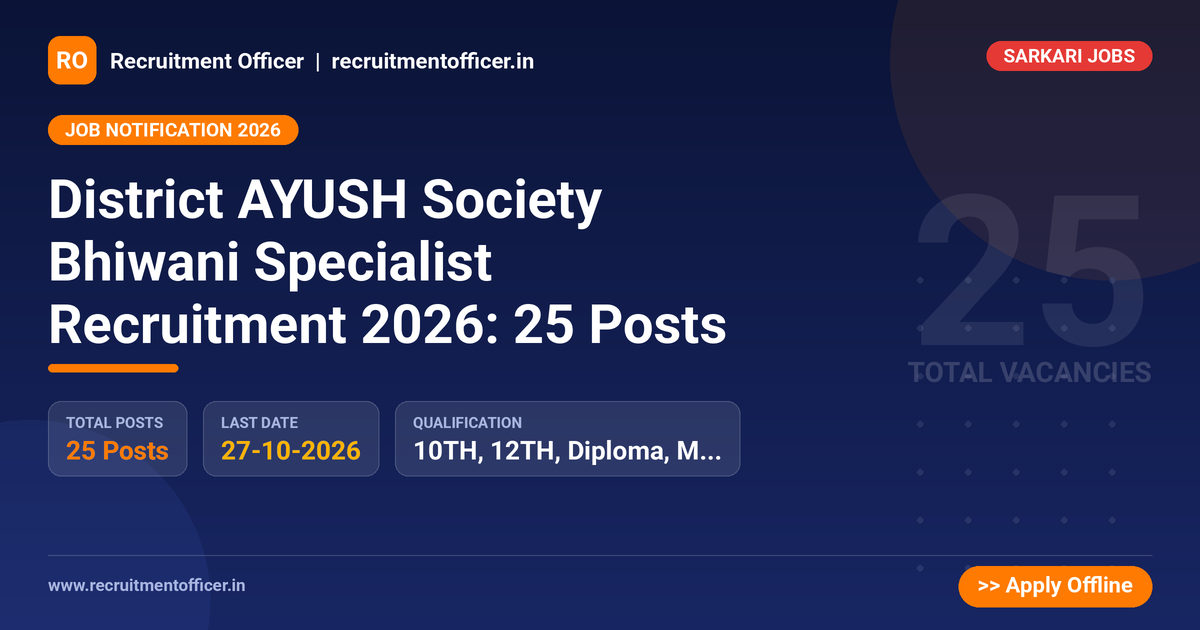 District AYUSH Society Bhiwani Specialist Recruitment 2026: 25 Posts - NRAI nrai.in